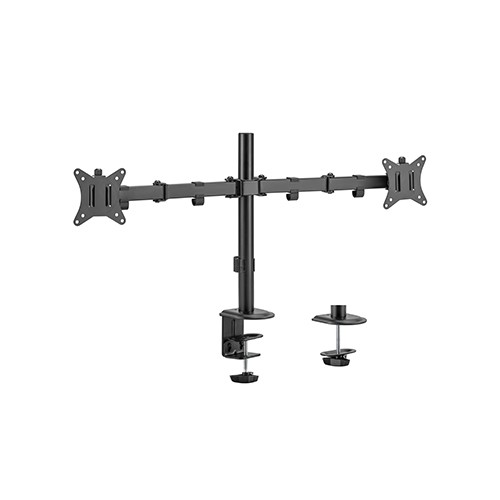Arm for 2 monitors 17”-32” Gembird MA-D2-01, Adjustable desk 2-display mounting arm (rotate, tilt, swivel), VESA 75/100, up to 9 kg, black
