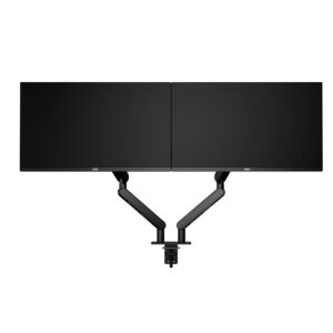 Arm for 2 monitors 17”-34” —  AOC AM420B Black, Desk Clamp/Grommet, Aluminum structure, Mechanical Gas Spring System, Height adjustment, Max.Load: 2-9kg, Tilt: '-90°~+85°, Swivel:180°, Rotation:360°, Hidden cable management, VESA 75/100