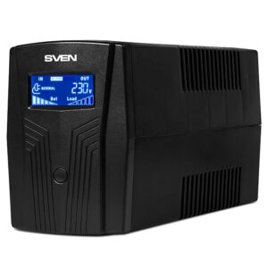 SVEN Pro 650 (LCD,USB), Line-interactive UPS with AVR, 650VA /390W, Multifunction LCD display, 2x Schuko outlets, 1x7AH, AVR: 170-280V, USB, RJ-11, Cold start function, Black