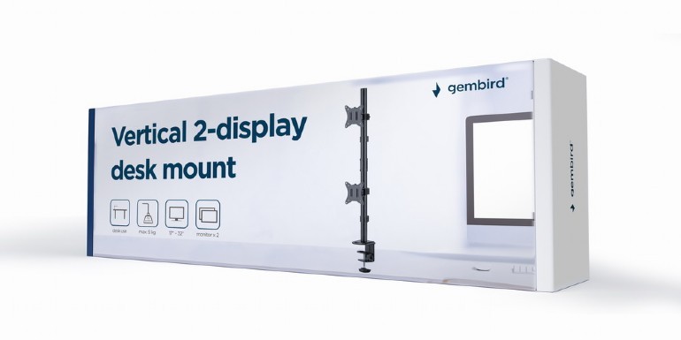 Suport vertical de birou reglabil pentru 2 display-uri, 17”-32” Gembird MA-D2-02 — изображение 6