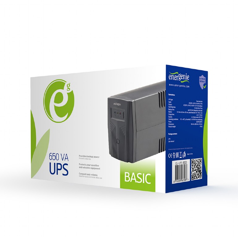 ИБП EnerGenie EG-UPS-B650 / 650VA / 390W / 2 x Schuko sockets / Black — изображение 5