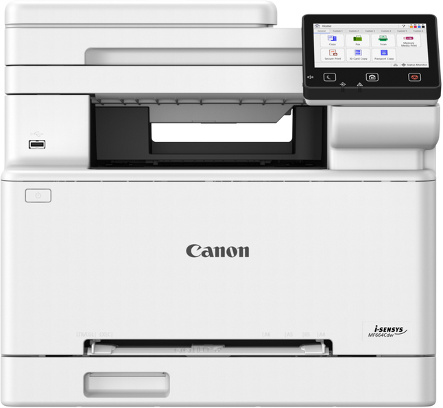MFD Canon i-Sensys MF664CDW (6928C008), A4, Color Printer/Duplex/Copier/Scanner ADF (50p) 50 im/min., 25/15ppm., Touch LCD 12.7cm, Print 1200x1200dpi, Scan up to 9600dpi, 250p tray, USB 2.0, 100BASE-TX/1000Base-T, 802.11b/g/n, Direct WiFi, CRG 075/075H