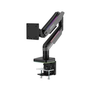Arm for 1 monitors 17”-49” —  MSI MPG MT201DRG Black, 20 dynamic RGB LED modes, Table Mount, Desk Clamp/Grommet, Aluminum structure, Mechanical Gas Spring System, Height adjustment, Max.Load: 2-20kg, Tilt: '-90°~+85°, Swivel:180°, Rotation:360°, H