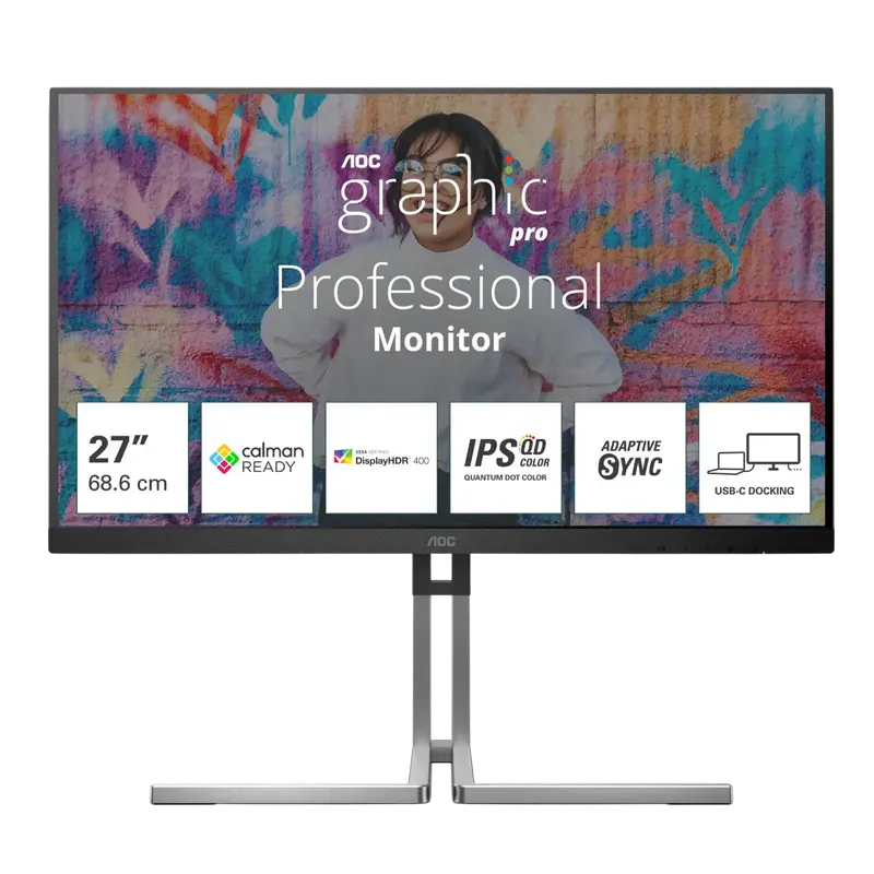 27" Монитор AOC Q27U3CV, IPS 2560x1440 WQHD, Серебристый
