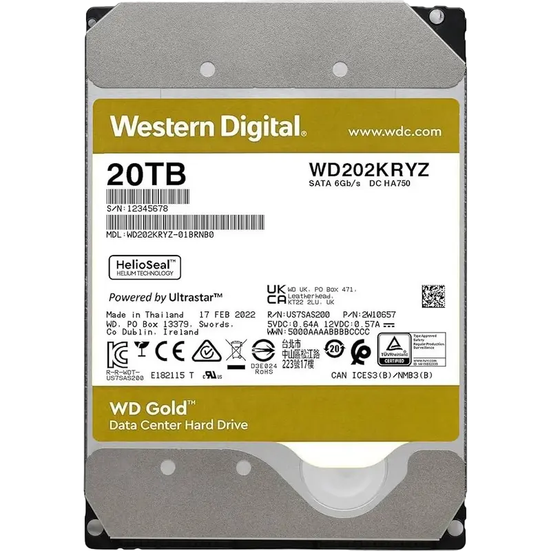 Жесткий диск Western Digital WD Gold, 3.5", 20 TB