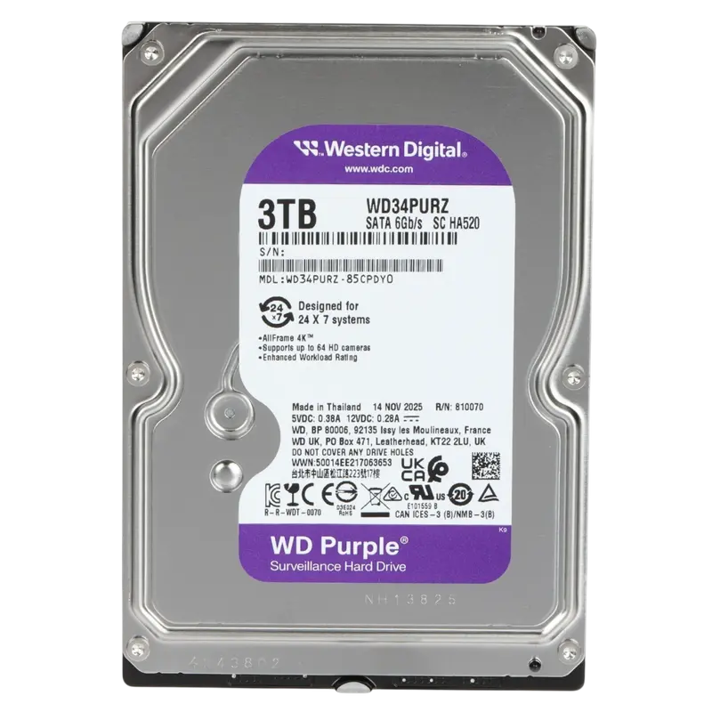 Жесткий диск Western Digital WD Purple, 3.5", 3 ТБ