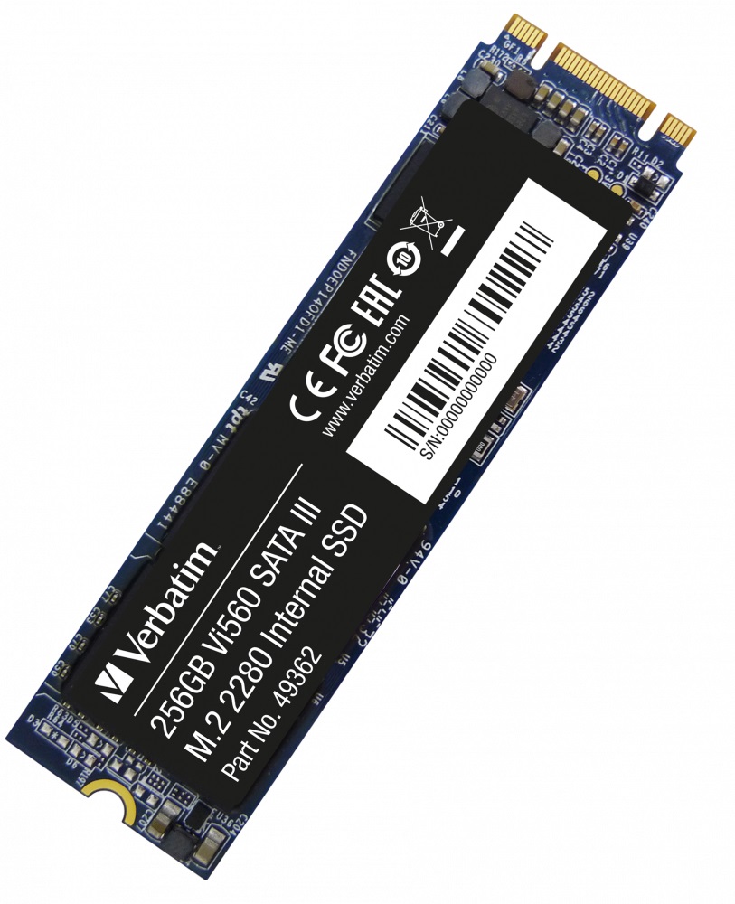 M.2 SATA SSD 256GB Verbatim Vi560 S3, SATA 6Gb/s, M.2 Type 2280 form factor, Sequential Reads: 520 MB/s, Sequential Writes: 470 MB/s, Max Random 4k: Read: 102,000 IOPS / Write: 80,000 IOPS, Phison Controller, 3D NAND TLC