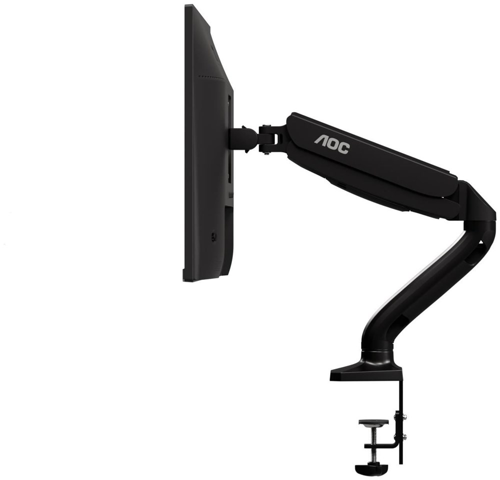 Arm for 1 monitors 13”-31.5” - AOC AS110D0 Black, Desk Clamp/Grommet, Aluminum structure, Gas spring, Height adjustment, Max.Load: 2-9kg, Tilt: '-90°~+85°, Swivel:180°, Rotation:360°, Hidden cable management, VESA 75/100
