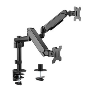 Arm for 2 monitors 17”-32” - Gembird MA-DA2P-01, Adjustable desk 2 displays mounting arm, Gas spring 2-9 kg, VESA 75/100, arm rotates, extends and retracts, tilts to change reading angles, and allows to rotate display from landscape-to-portrait mode