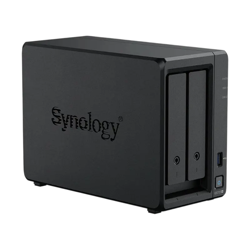 SYNOLOGY "DS725neo+", 2-bay, AMD Ryzen 2-core 2.6-3.1Ghz, 1x4Gb non-ECC+1Slot, 1x2.5GbE, 1x1GbE, 2x