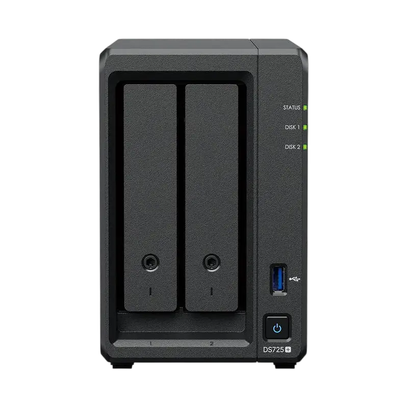 SYNOLOGY "DS725neo+", 2-bay, AMD Ryzen 2-core 2.6-3.1Ghz, 1x4Gb non-ECC+1Slot, 1x2.5GbE, 1x1GbE, 2x