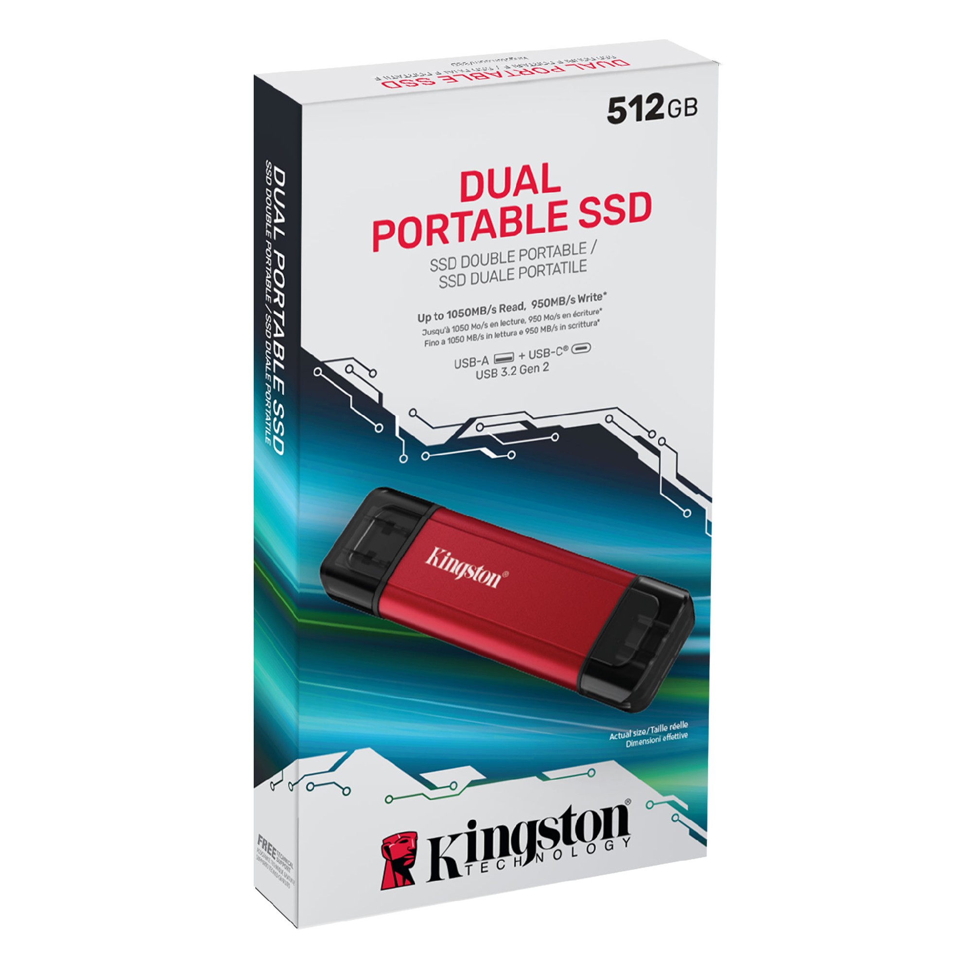 Портативный накопитель SSD Kingston SPSD/ 512ГБ/ USB Type-A/Type-C — изображение 4
