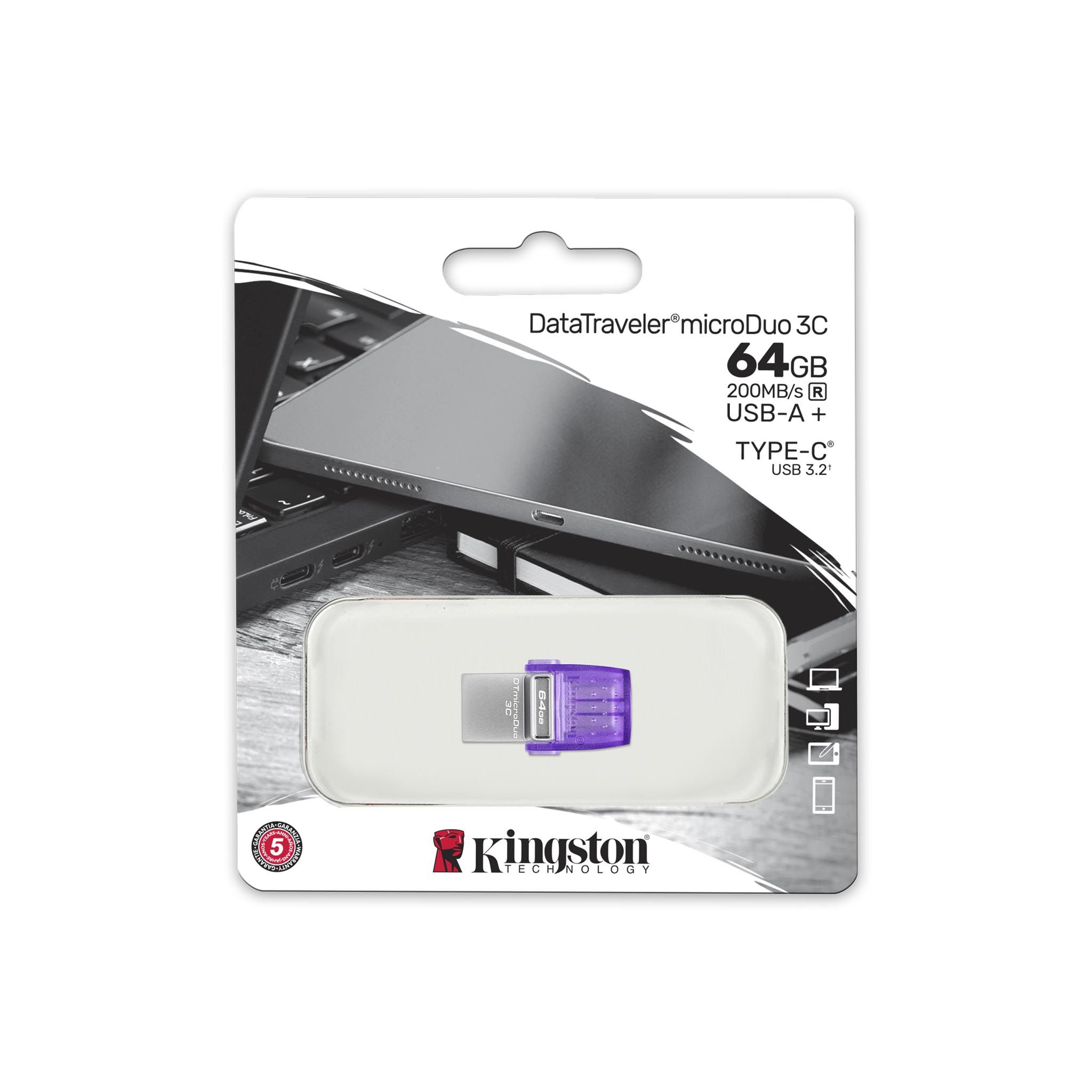 Флеш-накопитель USB-C/A Kingston DataTraveler microDuo 3C G3/ 64ГБ/ 200 MB/s — изображение 3