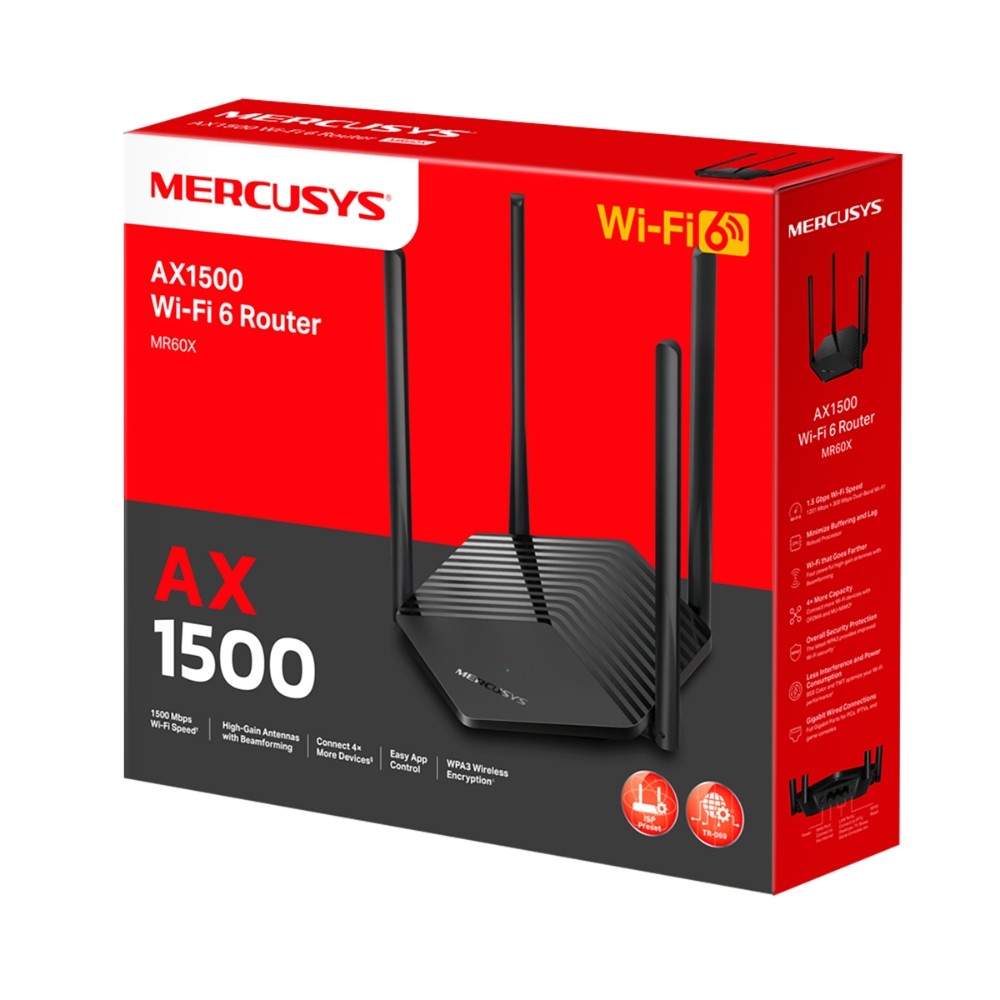 Wi-Fi роутер MERCUSYS MR60X / AX1500 Dual Band / Wi-Fi6 / Gigabit / 1WAN+2LAN / 4 external antennas — изображение 3